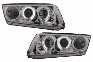 Faruri CCFL Angel Eyes compatibil cu Skoda Fabia 1999-2008 Crom