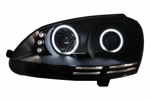 Faruri CCFL Angel Eyes LED compatibil cu VW Golf V 5, Jetta 5 2004-2009 Negru - Img 2