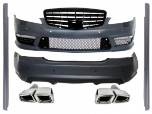 Pachet Exterior Complet compatibil cu Mercedes S-Class W221 2005-2011 cu Grila Negru Lucios si Ornamente de Evacuare