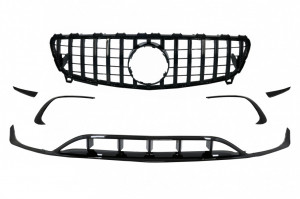 Prelungiri Bara Fata si Grila Centrala compatibil cu Mercedes A-Class W176 Facelift 2015-2018 A45 Design Negru Lucios