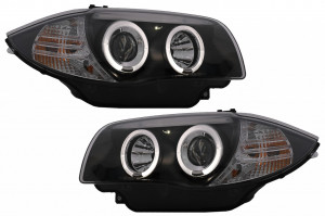 Set faruri Angel Eyes compatibil cu BMW Seria 1 E81 E82 E87 E88 2004-2011 Negru