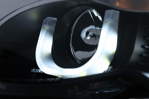 Set Faruri Angel Eyes compatibil cu BMW Seria 3 E46 Facelift 2001-2005 Limousine Touring Negru 3D U LED - Img 4