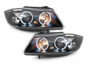 Set faruri compatibil cu BMW Seria 3 E90 E91 2005-2008 Angel Eyes CCFL Negru