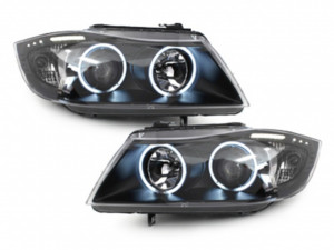 Set faruri compatibil cu BMW Seria 3 E90 E91 2005-2008 Angel Eyes CCFL Negru - Img 4