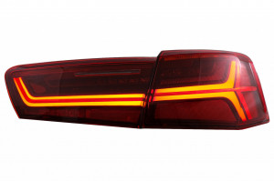 Stopuri Full LED compatibil cu Audi A6 4G C7 2011-2014 Red Clear Facelift Design Semnalizare Secventiala - Img 2