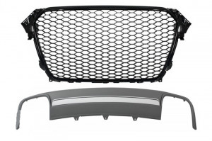 Ansamblu Difuzor Bara Spate si Grila Centrala compatibil cu AUDI A4 B8 Facelift 2012-2015 Sedan/Avant RS Design