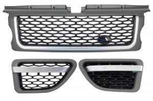 Ansamblu Grila Centrala si Grile Laterale compatibil cu Land Range Rover Sport L320 2005-2008 Autobiography Look Negru Platinat Edition
