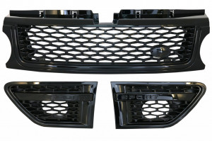 Ansamblu Grila Centrala si Grile Laterale compatibil cu Land Range Rover Sport L320 Facelift 2009-2013 Autobiography Look Negru Lucios