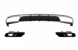 Difuzor Bara Spate cu Ornamente Tobe Negre compatibil cu Mercedes W212 E-Class Facelift 2013-2016 pentru Bara Spate Standard