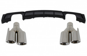 Difuzor Bara Spate Evacuare Dubla Negru Lucios cu Ornamente Tobe Evacuare compatibil cu BMW Seria 3 2011-> F30 F31 M Performance Sport Design