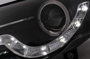 Faruri Angel Eyes LED DRL compatibil cu VW Passat B6 3C 2005-2010 Negru - Img 3