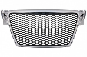 Grila Centrala Fara Emblema compatibil cu AUDI A4 B8 2007-2012 Limousine Avant RS Design Argintiu