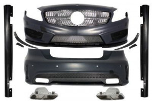 Pachet Exterior Complet compatibil cu Mercedes A-Class W176 2012-2018 A45 Design cu Prelungiri Bara Fata Spate si Eleron Portbagaj - Img 5