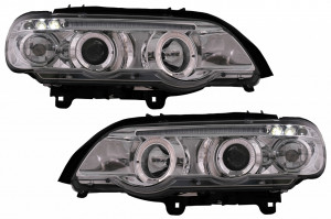 Set faruri Angel Eyes compatibil cu BMW X5 SUV E53 2000-2003 Crom