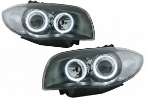 Set faruri compatibil cu BMW Seria 1 E81 E82 E87 E88 2004-2011 Angel Eyes Negru