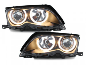 Set faruri compatibil cu BMW Seria 3 E46 Sedan Touring 2001-2005 Angel Eyes Negru - Img 3
