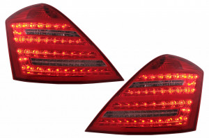 Stopuri Full LED compatibil cu Mercedes S-Class W221 2005-2009 Facelift Design Rosu Clar cu Semnal Dinamic Secvential