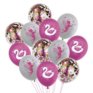 Baloane de Petrecere Metalizate Fucsia Lebada Zana cu Confeti 30cm - 12buc