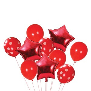 Baloane Party Foil Stele Rosii cu Buline - 10buc