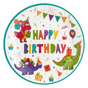 Farfurii de Petrecere din Carton Dinozauri Happy Birthday 23cm - 6buc