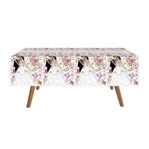 Fata de Masa din Plastic de Petrecere Alba Pereche Flori 180x120cm - 1buc