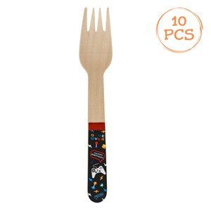Furculite din Lemn de Petrecere cu Imprimeu "Game" 16cm - 10buc