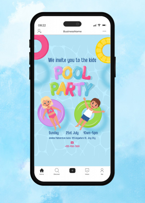 Invitatie Electronica/Digitala aniversare baieti, pentru copii, model 2, petrecere la piscina