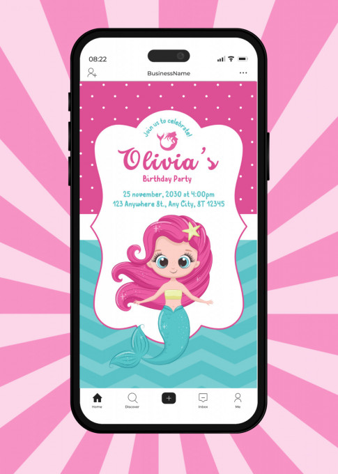Invitatie Electronica/Digitala aniversare fetite, pentru copii, model 1 Sirena