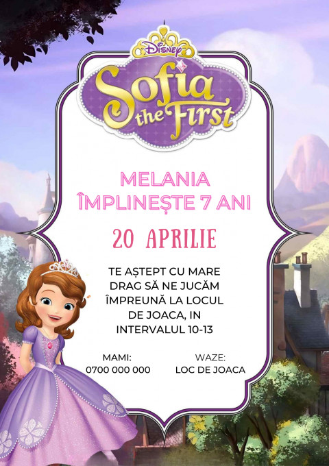 Invitatie Electronica/Digitala aniversare zi de nastere Printesa Sofia The First, fetita