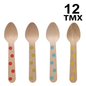 Lingurite din Lemn de Petrecere cu Maner cu Buline Color 10.5cm - 12buc