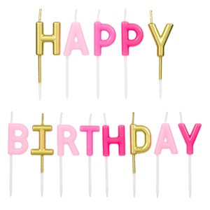 Lumanari Aniversare Roz Aurii Happy Birthday - - 13buc