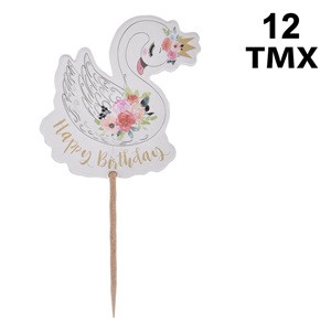 Scobitori de Petrecere cu Imprimeu Lebeda „Happy Birthday” 6.5cm - 12buc