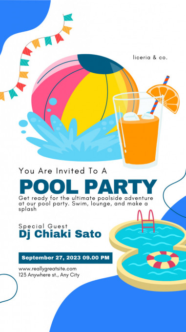 Set 10 invitatii aniversare aniversare copii, cu plicuri, model Pool Party