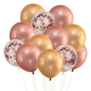 Baloane de Petrecere Metalizate Aurii Bronz cu Confeti Transparente 30cm - 12buc