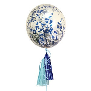 Balon de Petrecere Transparent cu Confetti Bleu Franj 46cm