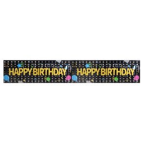 Banner de Petrecere Negru Metalizat cu Franjuri & Happy Birthday Colorat 180x30cm