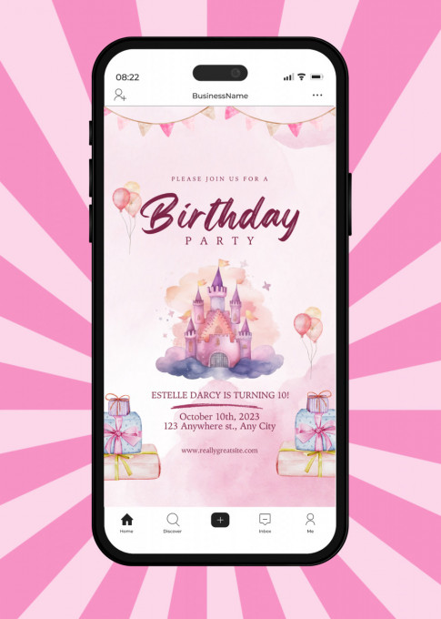 Invitatie Electronica/Digitala aniversare fetite, pentru copii, model 1 Castel Povesti
