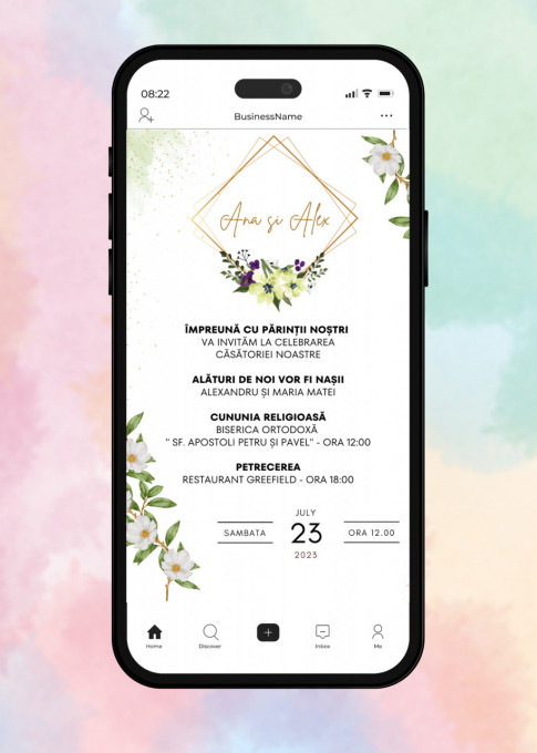 Invitatie Electronica/Digitala pentru nunta, model Minimalist Flowers