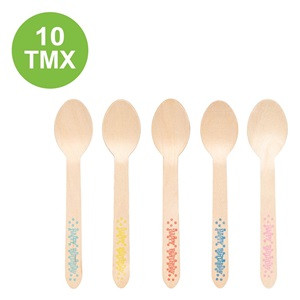 Lingurite din Lemn de Petrecere Colorate Buline Happy Birthday 16cm - 10buc