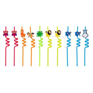 Paie din Plastic Spiralate Colorate cu Figuri Animale 6x270mm - 10buc