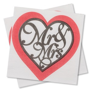 Servetele de Masa Albe Inima Rosie Mr&Mrs 40x40cm - 25buc