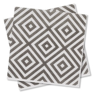 Servetele de Masa Albe Roz Gri cu Model Geometric 40x40cm - 25buc