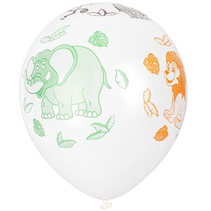 Baloane Albe cu Animale Colorate 30cm - 10buc