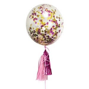 Balon de Petrecere Transparent cu Confetti Roz Franj Fucsia 46cm