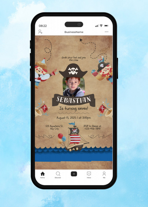 Invitatie Electronica/Digitala aniversare baieti, pentru copii, model Pirati