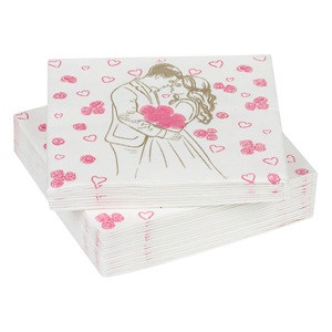Servetele de Masa Albe Pereche Trandafiri Inimi 33x33cm - 25buc