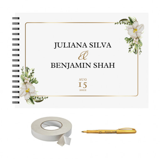 Set Album foto / GuestBook pentru nunta, MODEL 10, personalizabil, A4 landscape, pix si dubluadeziv inclus, 3 piese