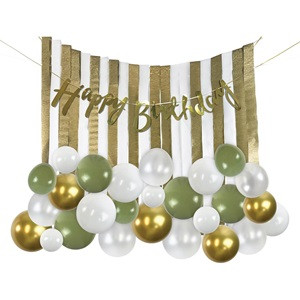 Set Decorativ de Petrecere cu Baloane Albe Aurii Verzi &Banner Happy Birthday - 50buc