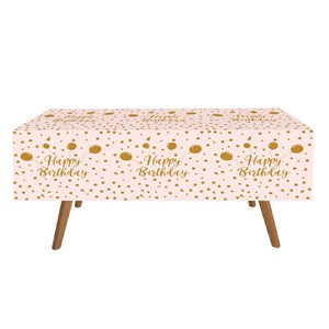 Fata de Masa din Plastic de Petrecere Roz Baloane Aurii Happy Birtday 180x120cm