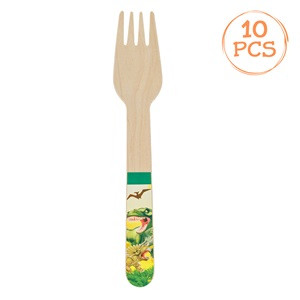 Furculite de Petrecere din Lemn cu Model Dinozaur 16cm - 10buc